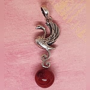 Sterling and Red Jasper Pheonix Pendant